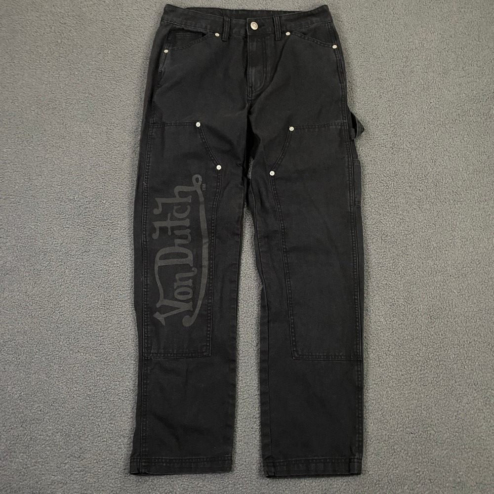 Von Dutch Pants size 28x30 Black Double Knee Carpenter Canvas Workwear Y2K